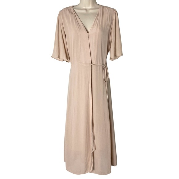 Reformation Rhodes Midi Wrap Dress Champagne Pink Size Large - Picture 6 of 11